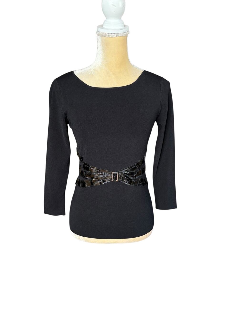 Lillie Rubin Black Sweater Top with Croc Embossed Detail Size Medium